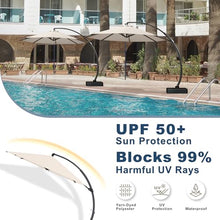 Patio Kingdom 12FT Cantilever Umbrella with Base Large Curvy Outdoor Aluminum Offset Umbrella w/ 360° Rotation, UV Resistant Canopy for Patio, Garden, Backyard, Beige
