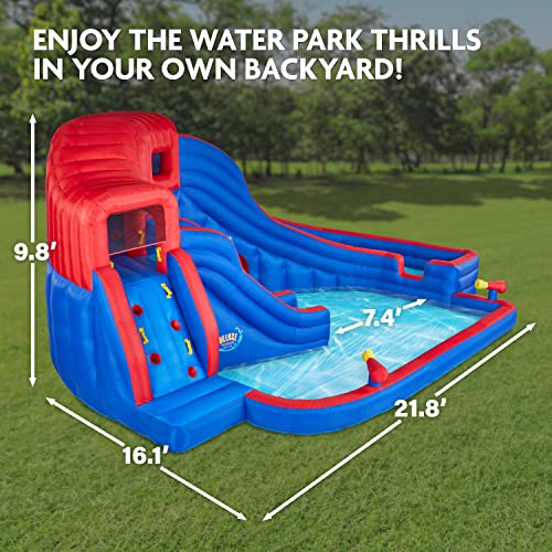 SUNNY & FUN Deluxe Adventure Inflatable Water Slide Park - Climbing Wall, 2 Slides & Splash Pool