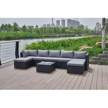 Pemberly Row Gray Wicker/Rattan Sectional with Storage Ottoman Grey