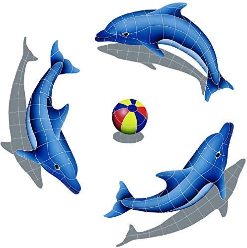 Dolphin Group Ceramic Swimming Pool Mosaic (Multi, 48" x 48" with Shadow)