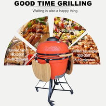TT-YEL Large Charcoal Grill, Ceramic Grill on Wheels, with Thermometer, Lid, Storage Rack, Can Serve 8-10 People, Freestanding Camping Grill, Portable and Easy to Clean,Black