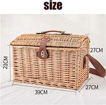 Rustic Picnic Basket, Willow Hamper Basket Sets with Utensils Cutlery Perfect for Picnic Handmade with Washable Lining Basket for Outdoor Camping