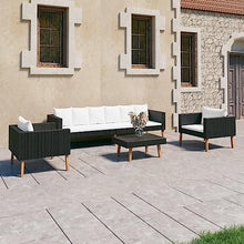 KDACVBMG 4 Piece Patio Lounge Set with Cushions Poly Rattan Black