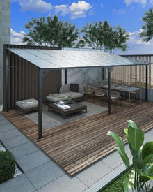 Garveelife 12' x 20' Hardtop Lean-to Gazebo with Polycarbonate Roof, Aluminum Frame Dark Brown