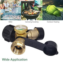 ngddf2haa Propane Tank Y Splitter Adapter 2 Way LP Gas Tee Connector QCC1 Tank T Adapter with Gauge for 5-100lb BBQ Grills Camping Stoves