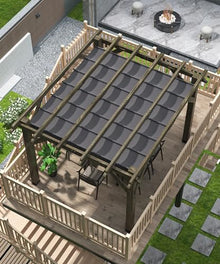 Perbyste 10' x 12' Outdoor Wood Pergola with Retractable Shade Canopy Charcoal Gray