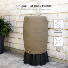 RTS Home Accents 50-Gallon Rain Barrel, Flat Back Rain Water Collection Barrel, Stand and Link Kit Included, Oak Color (2 Pack)