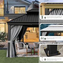 Aoxun 12' x 16' Permanent Hardtop Aluminum Gazebo with Double Roof, Curtains & Netting Gray