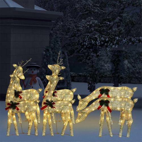 GBCDSWBR 6 pcs Christmas Reindeer Set, Lighted Mesh Fabric Holiday Decor