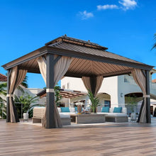 MELLCOM 12'x16' Hardtop Gazebo Brown