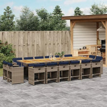LKJephalotrope 17 Piece Patio Dining Set, 129.9 Inch Large Garden Table with 16 Chairs and Cushions, Gray PE Rattan Outdoor Furniture with Solid Acacia Wood Top, Navy Blue