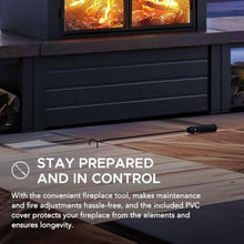Sunjoy 76" Modern Outdoor Wood-Burning Steel Fireplace with Chimney, 2 Side Log Holders, Locking Mesh Doors, Removable Ash Pan, Poker and PVC Cover, Brown