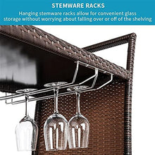 Outdoor Patio Furniture Set Outdoor Patio Wicker Rattan Serving Bar Cart with Ice Bucket Wine Rack Brown