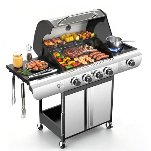 Kismile 4-Burner Propane Gas Grill with Side Burner