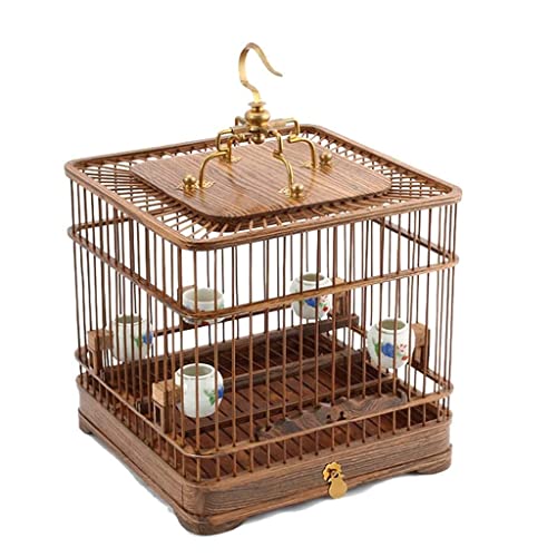 SDVantage Bird Cages Wooden Birdcages Vintage Square Bird Cage Simple Bird Carriers Portable Bird House Carrier Home Outdoor Bird House Easy to Carry,Bronze Small