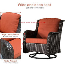 Generic Outdoor Furniture Set 3 Pieces Swivel Rocking Chairs Rattan Wicker Bistro Set with Side Table Orange Red