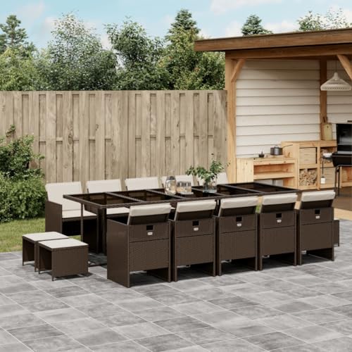 DYRJDJWIDHW Front Porch Furniture,Wicker Chair,Bistro Set,Outdoor Patio Furniture,15 Piece Patio Dining Set with Cushions Brown Poly RattanSuitable for Patio, Garden, Gazebo Low