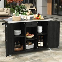 YATON 52" Outdoor Kitchen Island Grill Cart with Stainless Steel Foldable Top, Rolling BBQ Prep Table with Storage Cabinet, Drawer, Spice Racks & Lockable Wheels for Patio Backyard Cooking,Black