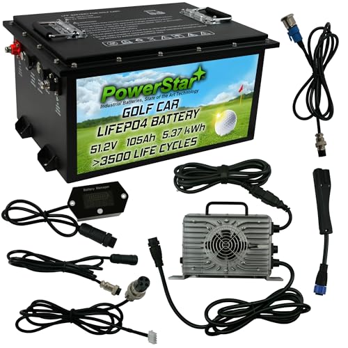 PowerStar 48V LiFePO4 Golf Cart Battery Replacement Black