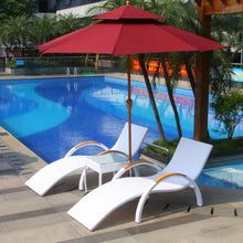 vnrutkou Outdoor Chaise Lounge Chair Set of 2, Sunbathing Chairs, PE Wicker Reclining Lounge Chair Patio Rattan Double Chaise with Arm for Outdoor Lounge Living Room Sand Patio Beach Pool (White)