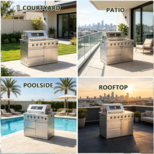 RGWYGCG Outdoor Kitchen Grill, Stainless Steel 4-Burner Propane Gas Grill with Rotisserie Kit, Heavy Duty Outdoor Kitchen Grilling Station with Storage Drawers, for Patio, Poolside