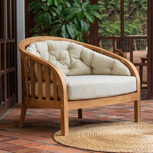 Cambridge Casual Cove Teak Wood Oversize Outdoor Lounge Chair – Patio Seating with Tufted Tan Cushion, Weather‑Resistant Club Chair, 500 lb Capacity