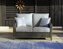 Signature Design by Ashley Outdoor Elite Park Patio Wicker Loveseat with Cushion Grey