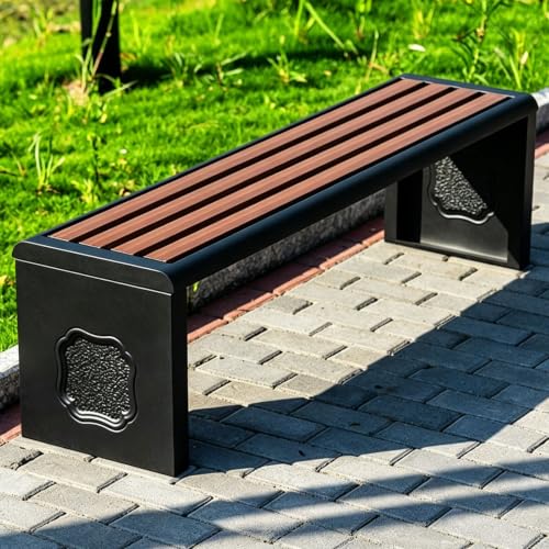 Vttui Backless Outdoor Bench, Metal Framed Park Bench