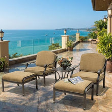 AFD Home Savannah Outdoor Aluminum Club Chair Set, 5-Piece, Beige Cushions with Side Table and Ottomans