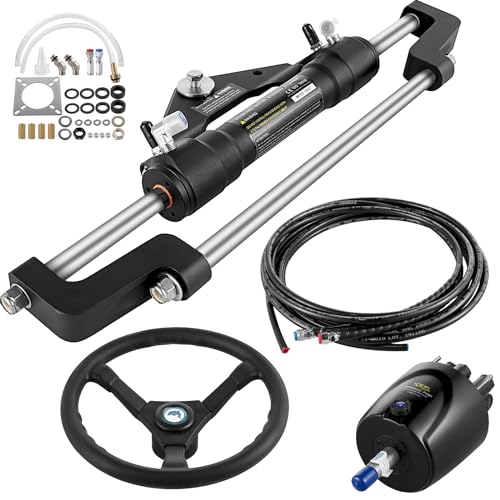 VEVOR Hydraulic Outboard Steering Kit, 300HP with 24 ft Hose and 13.5" Wheel