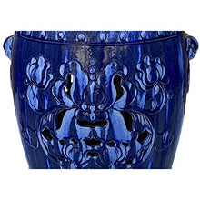 Orientliving Chinese Mixed Blue Round Lotus Clay Ceramic Garden Stool Table Blue