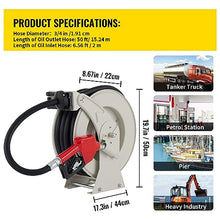 Fuel Hose Reel 33-66 FT Retractable Diesel Cord Reel W/Automatic Refueling Gun for Garden Watering Car Tank Truck Washing(50 ft 0.75 inch)