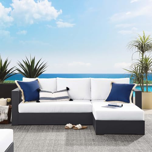Modway Tahoe Modular Aluminum 2-Piece Outdoor Patio Furniture Gray White, Right-Facing Sectional Sofa Set with Weather-Resistant Cushions, Ideal for Deck, Backyard, Poolside