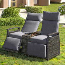 53.3" Patio Recliner Loveseat Chair with Adjustable Backrest, Wicker Conversation Set with Storage Table and Thick Cushion, Outdoor & Indoor Patio Recliners for Balcony, Porch, Living Room, Gray
