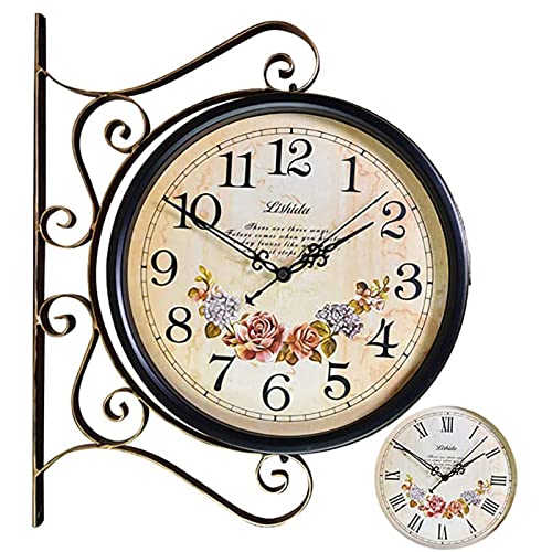 Vintage Outdoor Double Sided Wall Clock Classic Paddington Station Clock Weatherproof Casing Metal Bracket for Outdoor Garden Home (D) (C)