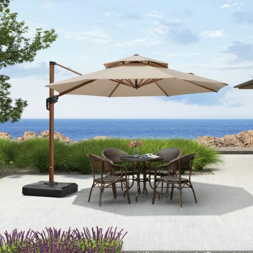 OROTLECT 120'' Round Wood Pattern Cantilever Umbrella,Beige
