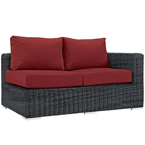 Modway Summon Wicker Rattan Outdoor Patio Sunbrella Right Arm Loveseat in Canvas Red