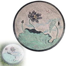 28 in Manhole Cover, Well Covers for Yard Decorative, Stepping Stones Outdoor Lotus Leaf and Lotus Relief Pattern Sandstone Materials