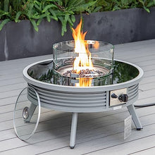 LeisureMod Walbrooke Modern Aluminum 5-Piece Patio Conversation Set with Fire Pit Table Red