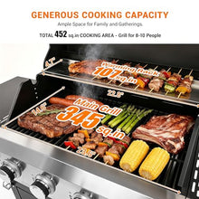 EUHOME Upgraded 51,000 BTU 4-Burner Propane Gas Grill with Side Burner – Large 452 sq.in Porcelain-Enameled Cast Iron Grates, Stainless Steel Body, 4 Swivel Casters for Backyard Patio & Tailgating