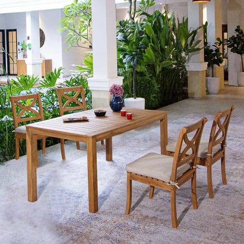 Cambridge Casual Haley 5 Piece Teak Outdoor Dining Set, Includes 4 Armless Dining Chairs with Seatpad and Rectangular Dining Table with Umbrella Hole