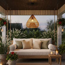 Outdoor Handmade Rattan Pendant Light Coastal Boho 1-Light 20 in. Beige Dome Ceiling Light for Patio with Wicker Rattan Shade
