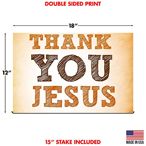 Yard Sign Thank You Jesus Winter Holiday Decoration Lawn Signage 18" x 12" with Heavy Duty Stake