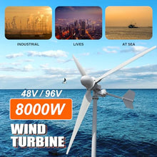 ZHOZHUT 8000W Horizontal Wind Turbine 48V / 96V Wind Turbine for Home Use with Controller and 3 Blades 8KW Wind Generator Free Energy Pure Copper Coil for Streets, Hybrid Wind Solar System,8000w,96V