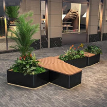 Flower Box Planter Box Iron Sitting Bench Flower Combination Garden(White)