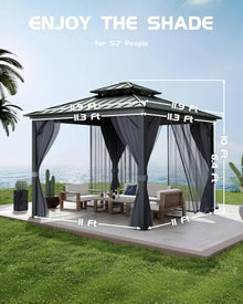 GAOMON Hardtop Gazebo 12'x12' with Double Metal Roof and Aluminum Frame Gray