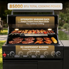 63" Modular Outdoor Kitchen Island,6-Burner 85,000 BTU Stainless Steel Propane Grill with Infrared Burner,Storage Cabinets,and Granite Countertop.Gas Grill for Backyard & Patio BBQ.