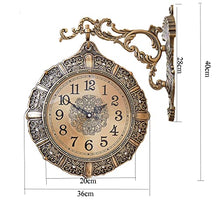 XARONF Retro Double-Sided Wall Clock, Metal, Quiet, Easy Read Two Faces Retro Clock Antique Hanging Clocks for Garden Home Décor Indoor Outdoor Wall Decoration