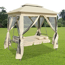 (Fast Shipments) Convertible Swing Bench Coffee Outdoor Furniture Patio Furniture Patio Seating Hanging Chair Swing Set Outdoor Patio Furniture Gazebo Convertible Swing Bench Cream White