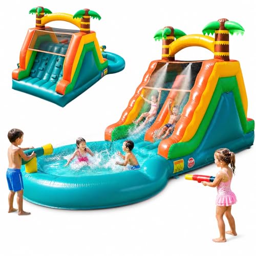 23ft Inflatable Water Slide with Splash Pool & 10M Water Hose & 1100W Blower, 100% PVC Commercial Wet/Dry Inflatable Slide for Kids & Adults, Backyard Outdoor Summer Water Play（Back Crawl0.7mm）